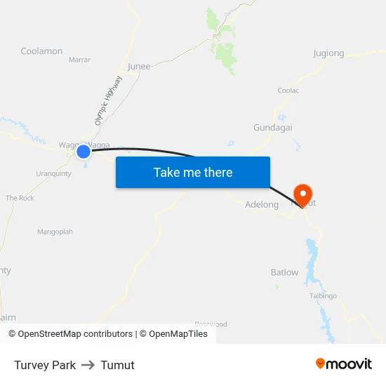 Turvey Park to Tumut map