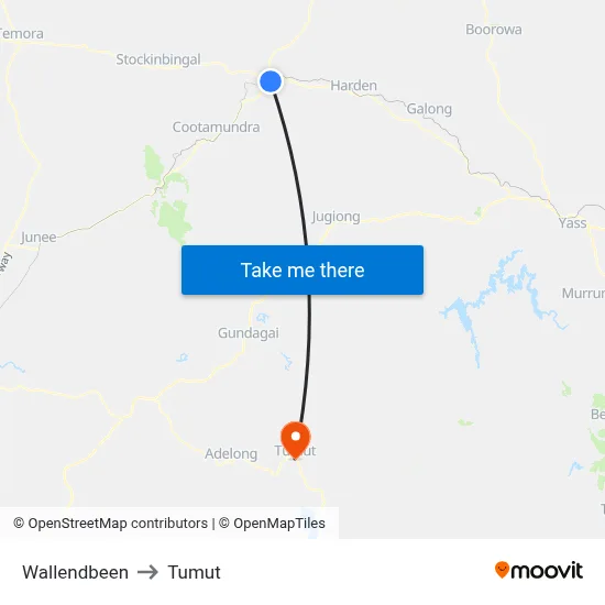 Wallendbeen to Tumut map