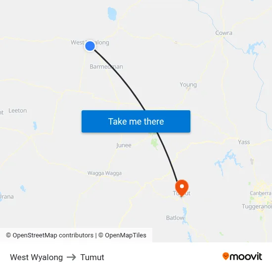 West Wyalong to Tumut map