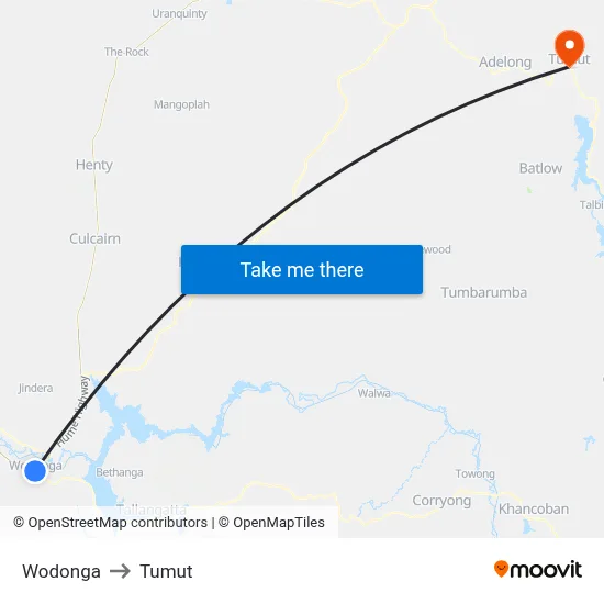 Wodonga to Tumut map