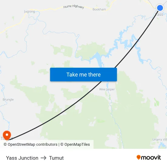 Yass Junction to Tumut map