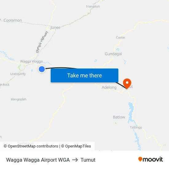 Wagga Wagga Airport WGA to Tumut map