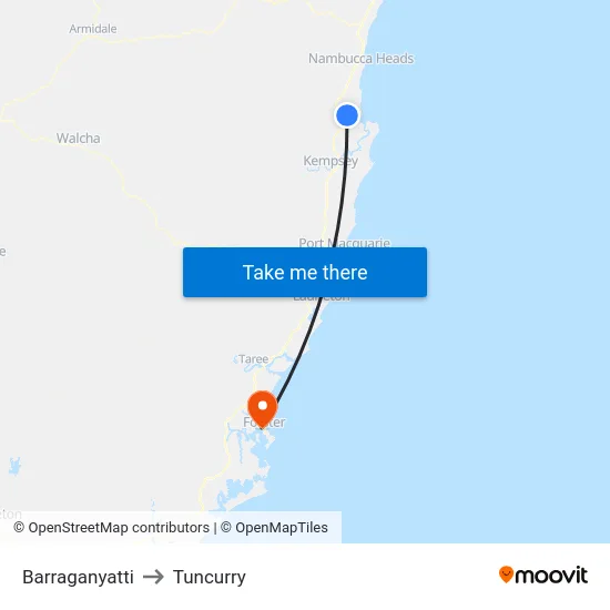 Barraganyatti to Tuncurry map