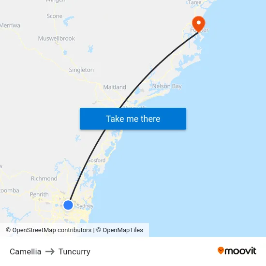 Camellia to Tuncurry map