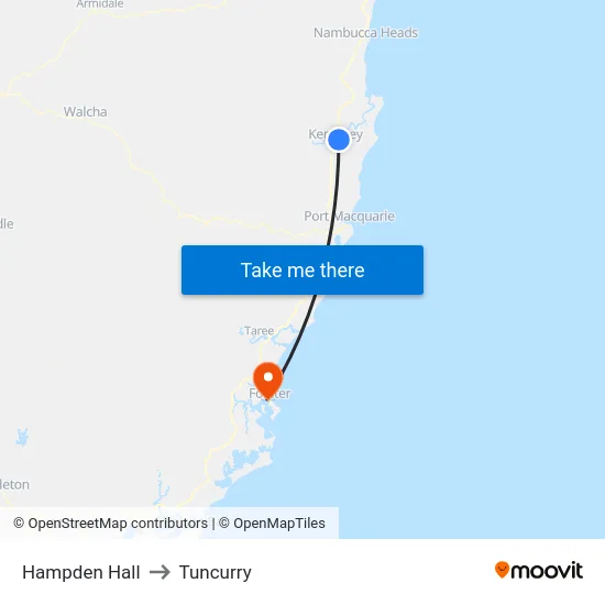 Hampden Hall to Tuncurry map
