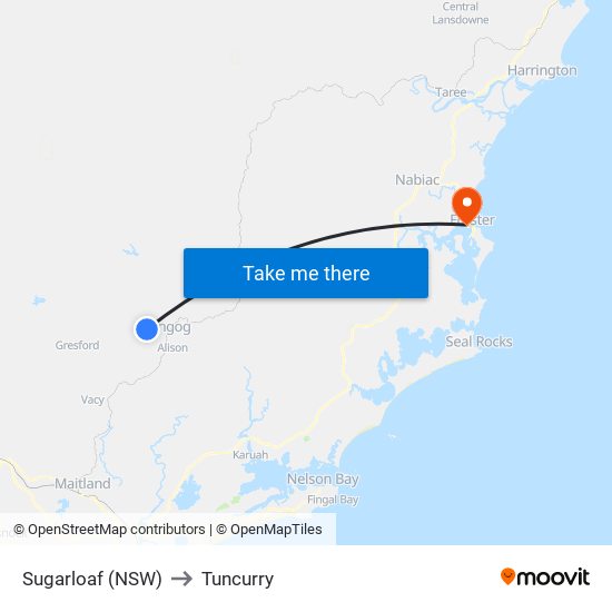 Sugarloaf (NSW) to Tuncurry map
