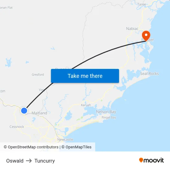 Oswald to Tuncurry map