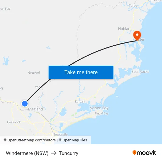 Windermere (NSW) to Tuncurry map
