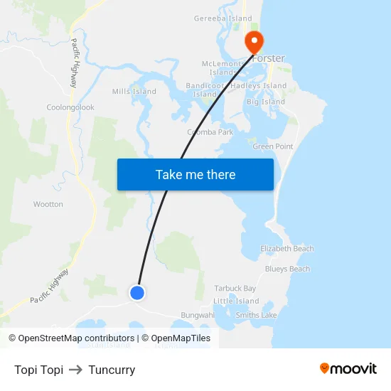 Topi Topi to Tuncurry map