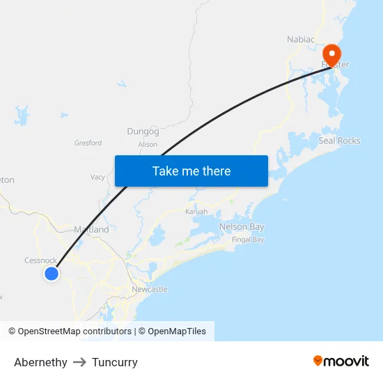 Abernethy to Tuncurry map