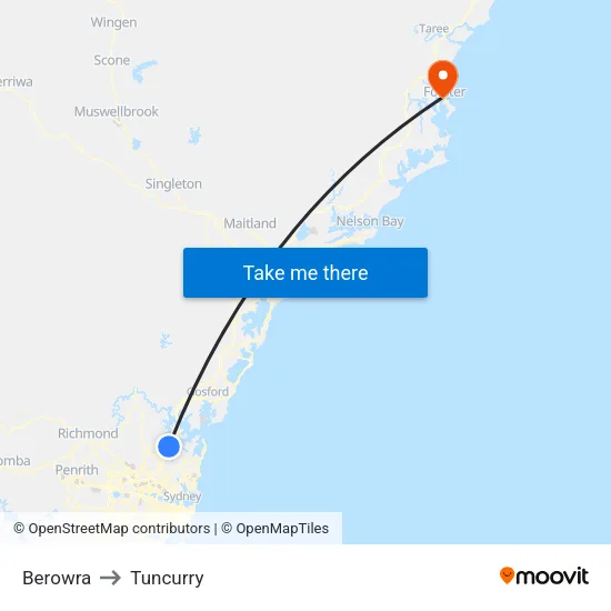 Berowra to Tuncurry map