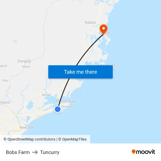 Bobs Farm to Tuncurry map