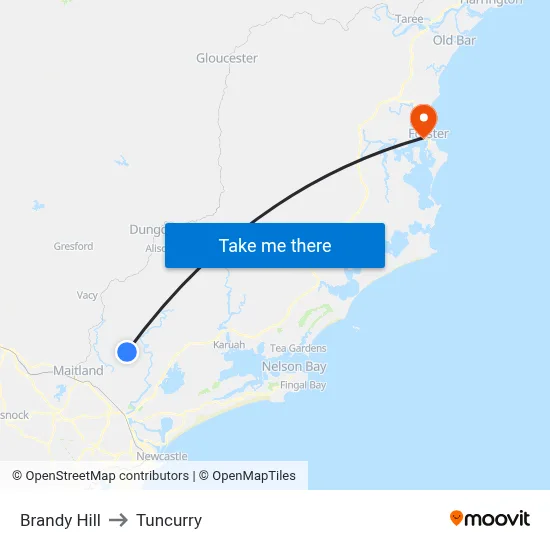 Brandy Hill to Tuncurry map