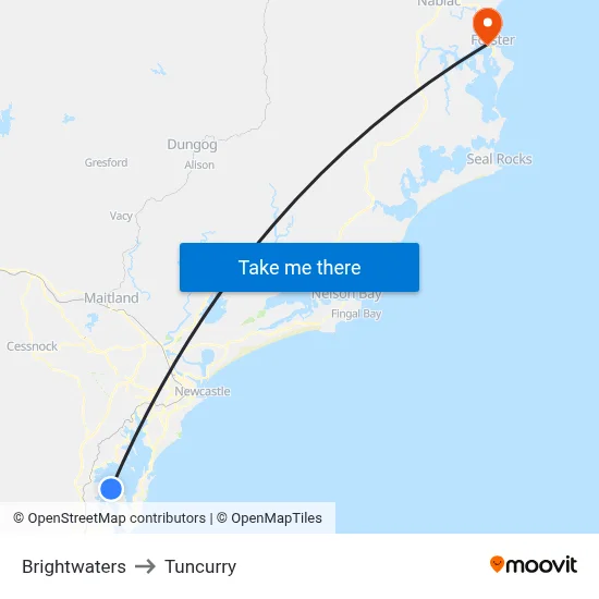 Brightwaters to Tuncurry map