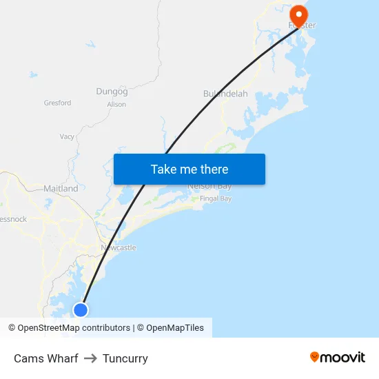 Cams Wharf to Tuncurry map
