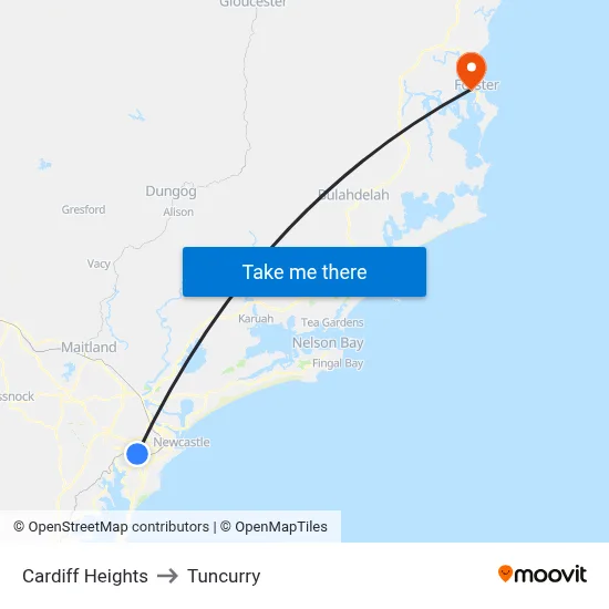 Cardiff Heights to Tuncurry map