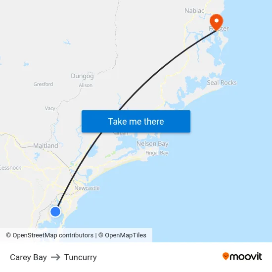 Carey Bay to Tuncurry map