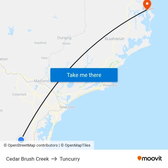Cedar Brush Creek to Tuncurry map