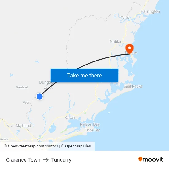Clarence Town to Tuncurry map