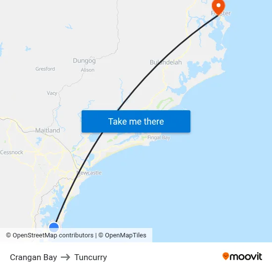 Crangan Bay to Tuncurry map