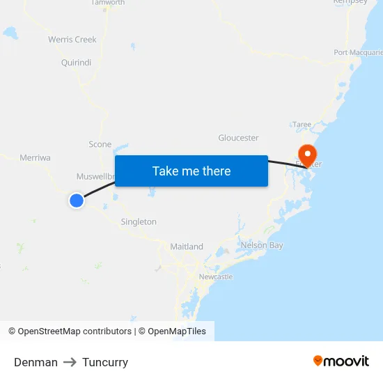 Denman to Tuncurry map