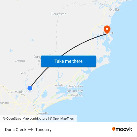 Duns Creek to Tuncurry map