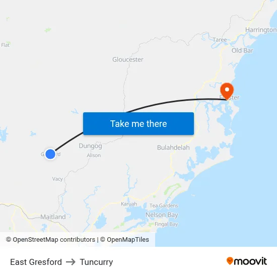 East Gresford to Tuncurry map