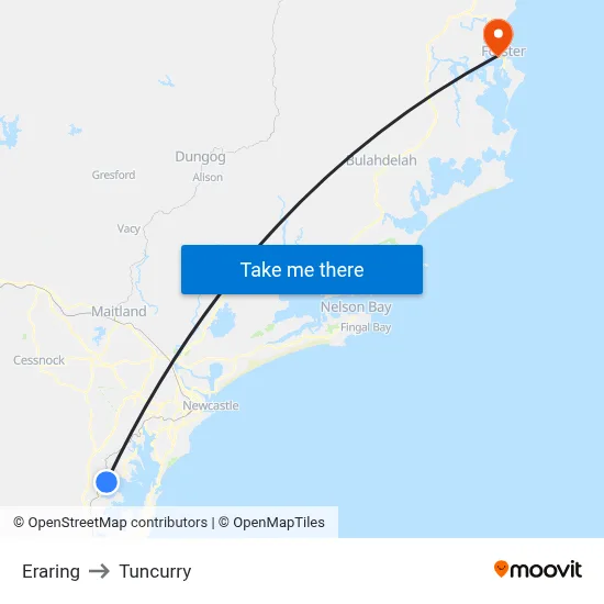 Eraring to Tuncurry map