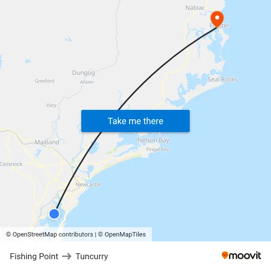 Fishing Point to Tuncurry map