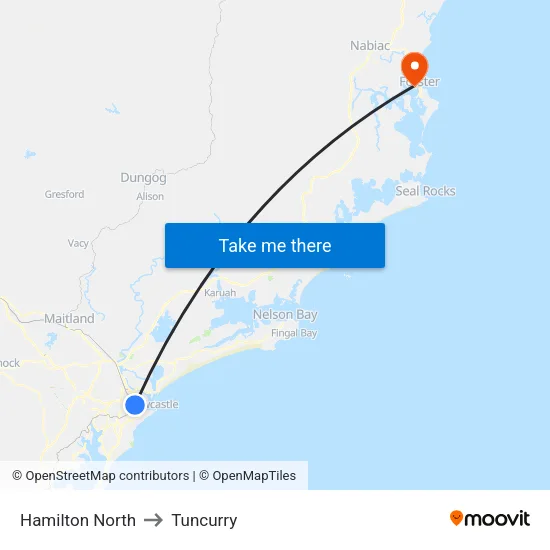 Hamilton North to Tuncurry map