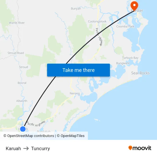 Karuah to Tuncurry map