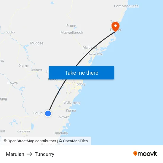 Marulan to Tuncurry map