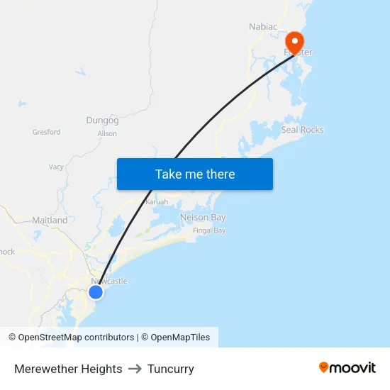 Merewether Heights to Tuncurry map