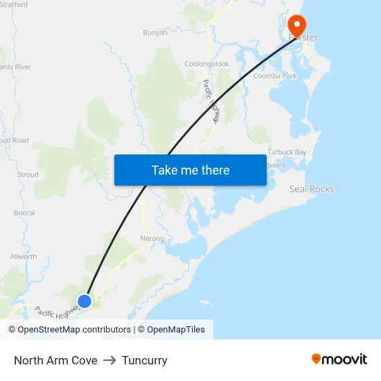 North Arm Cove to Tuncurry map