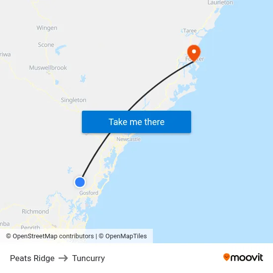 Peats Ridge to Tuncurry map