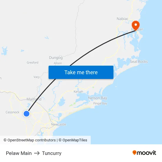 Pelaw Main to Tuncurry map