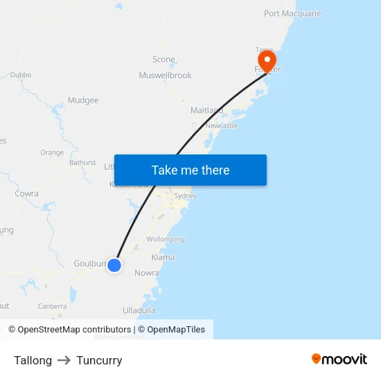 Tallong to Tuncurry map