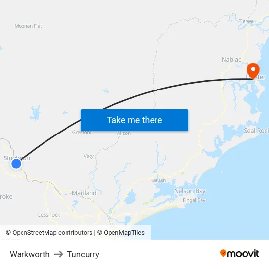 Warkworth to Tuncurry map