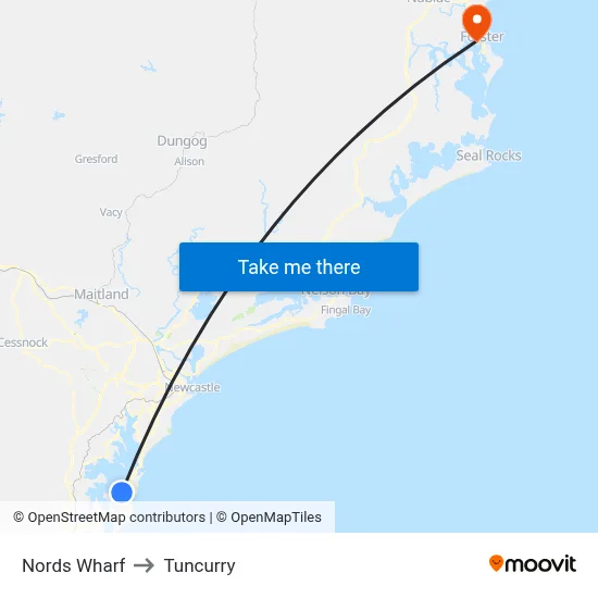 Nords Wharf to Tuncurry map