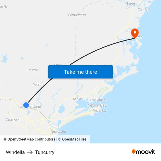 Windella to Tuncurry map