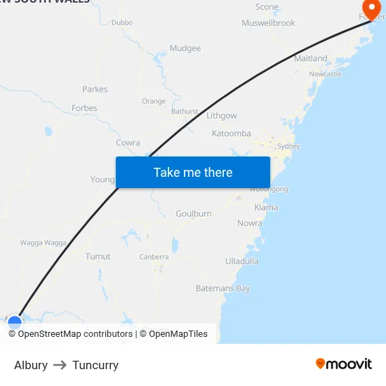 Albury to Tuncurry map