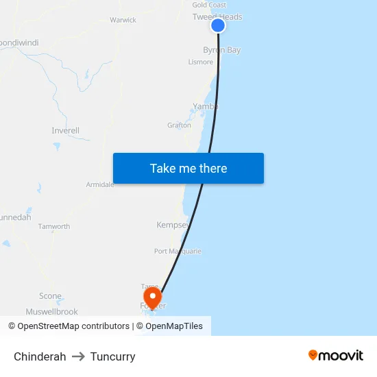 Chinderah to Tuncurry map