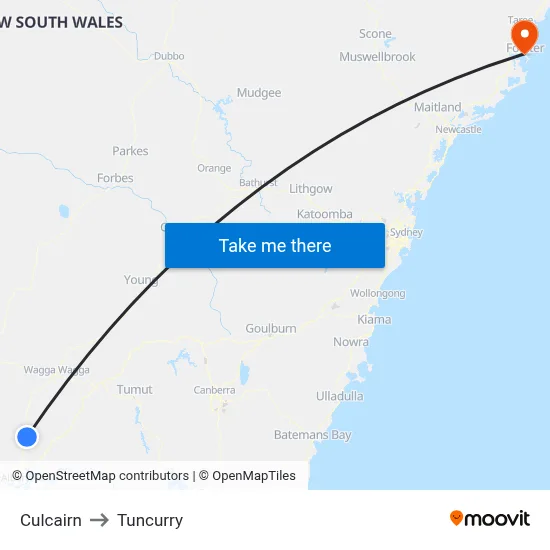 Culcairn to Tuncurry map