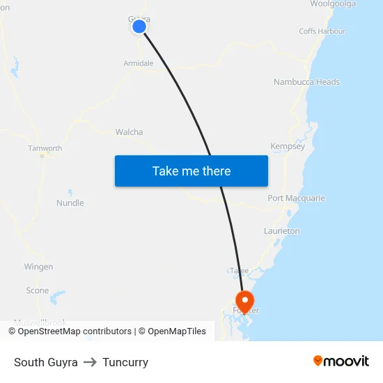South Guyra to Tuncurry map