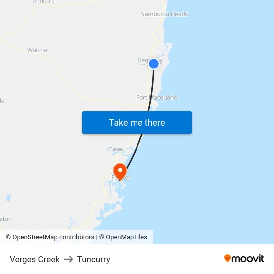 Verges Creek to Tuncurry map