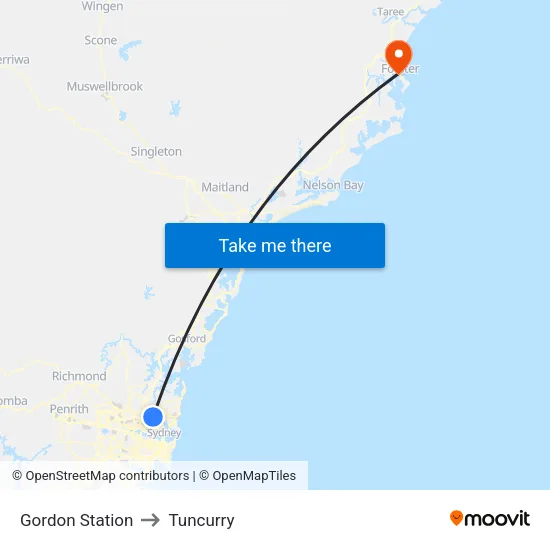 Gordon Station to Tuncurry map
