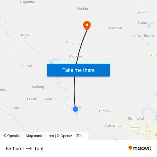 Bathurst to Turill map