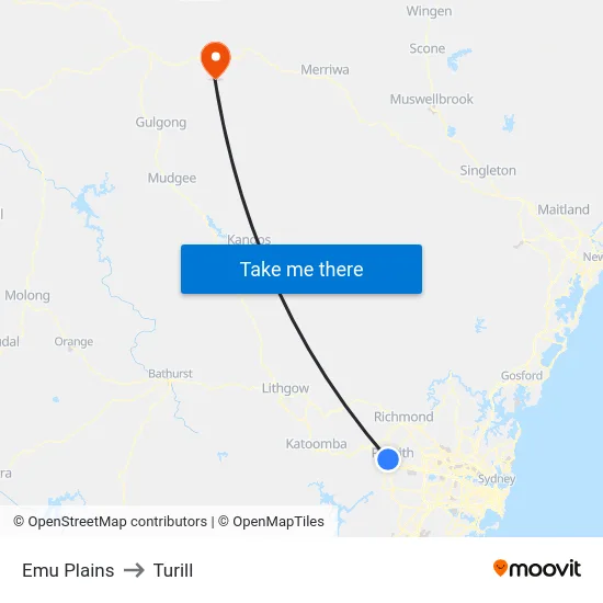 Emu Plains to Turill map