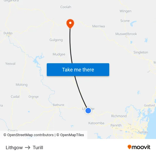 Lithgow to Turill map