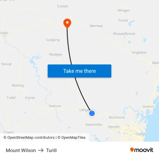 Mount Wilson to Turill map